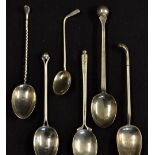 6x interesting silver golf club teaspoons - with various golf club stems and golf ball finials, 3x