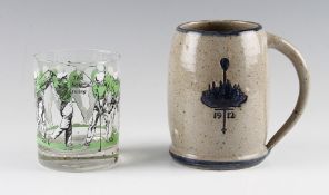 2x U.S golfing ceramics and glassware to incl Merion GC earthenware 1pt tankard decorated with