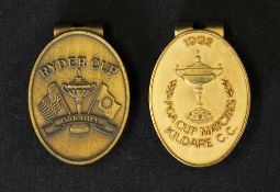 2x US Ryder Cup and PGA Cup Golf brass money clips - 1992 Kildare CC PGA Cup and 1995 Oak Hill Ryder