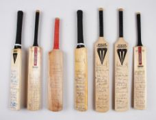 Selection of Signed Miniature Cricket Bats featuring England players M. Gatting, D. Gower, G. Dilly,