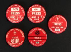 Collection of US Open Golf Championship Press Entrance Badges from the early 1980's - red and