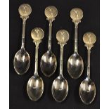 6 matching silver golfing teaspoons-each with embossed finials featuring lady golfer - wt 3oz