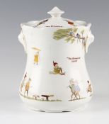 Scarce Grimwades "The Brownies" (Golf) ceramic biscuit barrel - decorated with Brownie golfers and