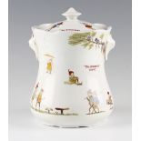 Scarce Grimwades "The Brownies" (Golf) ceramic biscuit barrel - decorated with Brownie golfers and