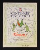 1877-1977 Centenary Test Match Australia and England Cricket Signed Dinner Menu extensively signed
