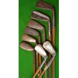 8x various mashies - Chubby Model, Maxwell, Harry Crapper, et al - 6 with grips, 2 x shaft bowed