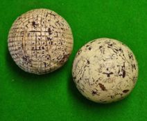 Rare Inglis Pat White Cross rubber core golf ball and a square mesh pattern guttie golf ball