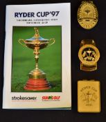3x USA Ryder Cup Golf gilt money clips from the 1990's to incl 1991 Kiawah Island, 1995 Oak Hill and