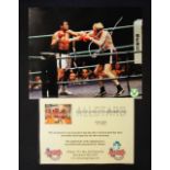 Richard Dunn Signed Boxing Print depicting an action scene against Muhammad Ali, signed in silver