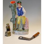 Young Tom Morris Staffordshire flat back golfing figure - modern replica overall 9.5"#h. together