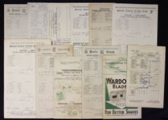 1940's Cricket Scorecards to include England v Australia at Notts. County Cricket Club, June 10th to