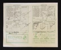 1945 Army Cricket Association England v Australia Signed Score Card extensively signed by 24 to