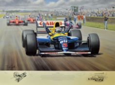 Nigel Mansell Signed 'Victory' Colour Print signed also by the artist Tony Smith, ltd edition 757/