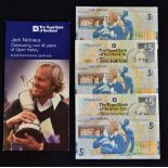 5x Jack Nicklaus Royal Bank of Scotland £5 bank notes - to commemorate Jack Nicklaus 40th Year of