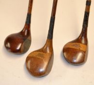 3x very playable fairway golf clubs to incl Ben Sayers wide striped topped spoon, D & W Auchterlonie