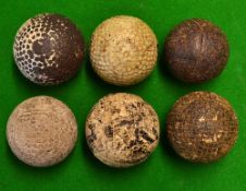6x assorted early golf balls to incl square mesh, line cut, smooth gutties and bramble pattern