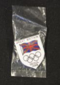 1988 Olympics Great Britain Enamel Badge with the British Flag and Olympic Logo on a white
