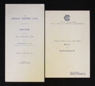 The Cricket Writers' Club Dinner Menu date 24 Apr 1964 at Fishmongers Hall in honour of the