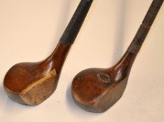 2x scare head golf clubs to incl unusual Anderson Princes St Edinburgh dark stained beech wood