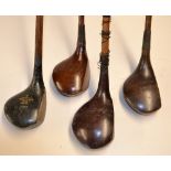 3x Anderson stamped woods to incl driver with fibre face insert, brown stained spoon and black