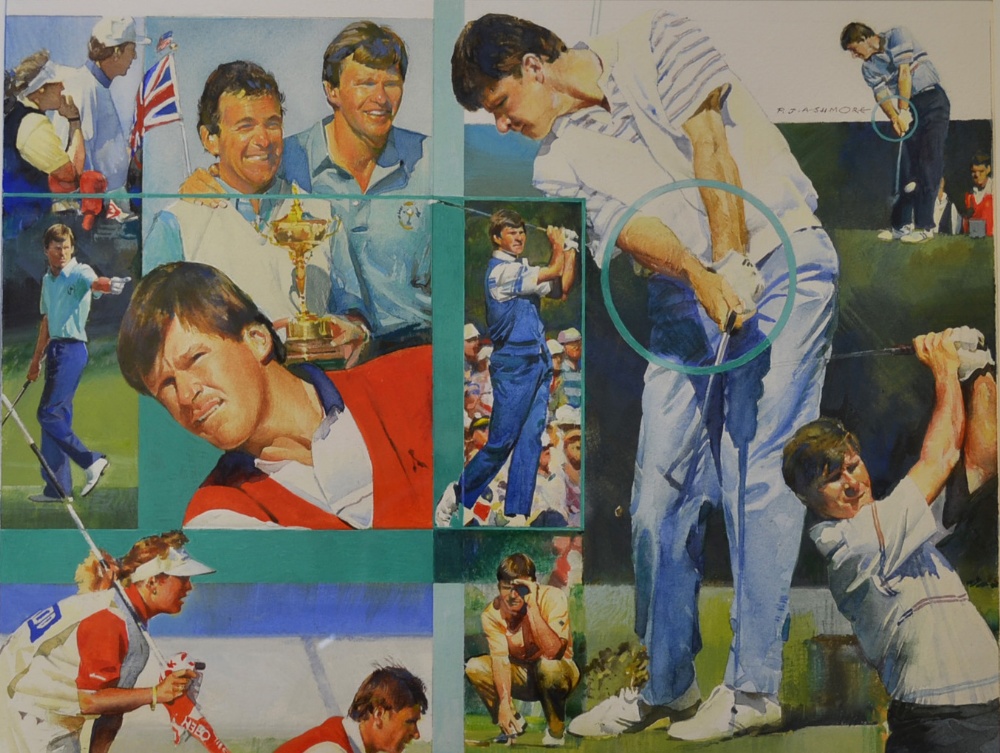 Ashmore, Peter J (1923-) NICK FALDO - 3x Open Golf Champion and 3x Masters Champion, watercolour