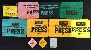 Collection of Open Golf Championship Press armbands and entrance badges from the 1990's onwards - 6x