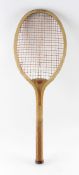 Sports Depot 'The Oxford' Tennis Racket c.1910 'The Wonder' to top of head, with ridge handle and