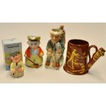 Interesting collection of golfing ceramics to incl continental bisque golfing figure milk jug, early