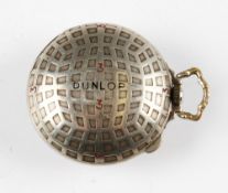 Dunlop square mesh silver plated golf ball pocket watch with enamel inlay "Dunlop No 3" to the front