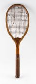 Slazenger 'The Doherty' Tennis Racket c.1900 with ridge handle and leather butt cap, maker's mark to
