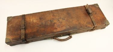 Mortimer & Son Leather on Oak Gun Case - with textile inners and various compartments, brass