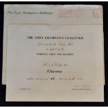 Rare 1953 Ben Hogan Open Champion's Golf Challenge signed certificate -sponsored by The Daily Mail