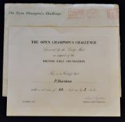 Rare 1953 Ben Hogan Open Champion's Golf Challenge signed certificate -sponsored by The Daily Mail