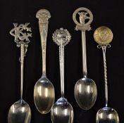 5x very decorative Golf Club silver teaspoons - Tabora Golf Club, Cleckheaton Golf Club,