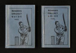 Two 1930's Rowans Cricket Guide Pocket Handbooks for 1933 and 1935, each covering the, International