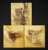 3x Early Archery Photographs depicting two females and a male in firing stance with long bows, set