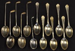 Collection of 13 assorted silver golfing teaspoons mostly with golf club handle is and 6 with
