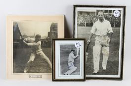 Signed Cricket Photograph of Don Bradman framed and glazed with another print of Victor Trumper