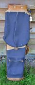 Good Thomlinson Greban leather and blue canvas oval golf bag c/w makers lion logo and stamped Made