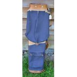 Good Thomlinson Greban leather and blue canvas oval golf bag c/w makers lion logo and stamped Made