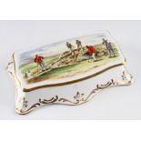 Late Spode bone china box with decorative early golfing scene box- the lid features Vic. Golfers