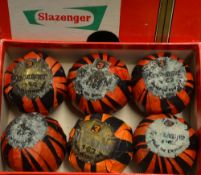 6x unusual Slazenger 1.62 wrapped golf balls c.1950's - in the original orange and black "tiger