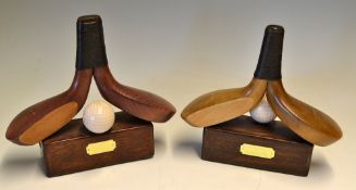 Pair of Mahogany Golf trophies - comprising pair of beech wood and persimmon scare head style putter