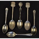 6x various silver and silver plated golfing teas spoons - incl silver ornate crossed club stem, 3x