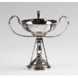 1950 silver golf trophy - featuring 3x golf clubs and silver hallmarked Birmingham 1950 - overall