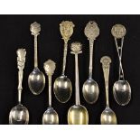 8x early 20th c. Golf Club and other silver tea spoons to incl Cleckheaton Golf Club, The