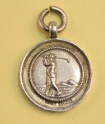 1924 Carnoustie white metal golf medal - with embossed Vic golfer on the obverse and engraved on the