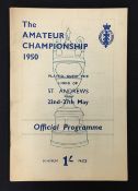 1950 Official Amateur Championship Golf Programme - May 22nd - May 27th at St Andrews. Including '