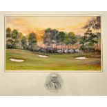 Waugh, Bill (contemporary) "THE FOURTH GREEN PINEHURST CC" - watercolour signed by the artist c/w