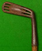 Rare Browns patent perforated rake iron wry neck putter c.1904 - with 5 slots and centre ball to the